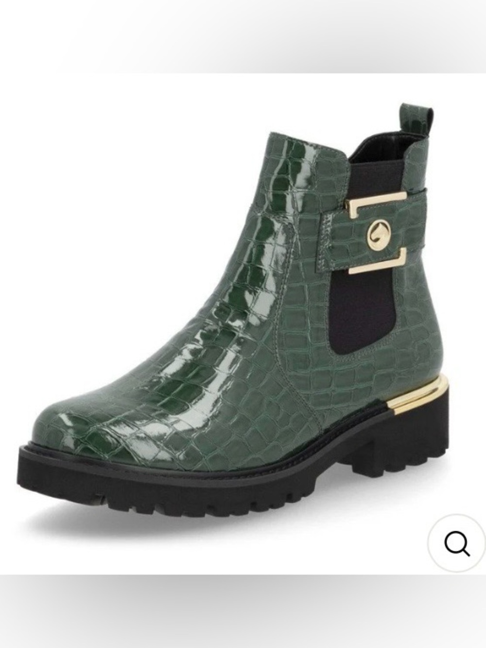 NEVER WORN Remonte Green Croc-Embossed Chelsea Boot with Gold Accent